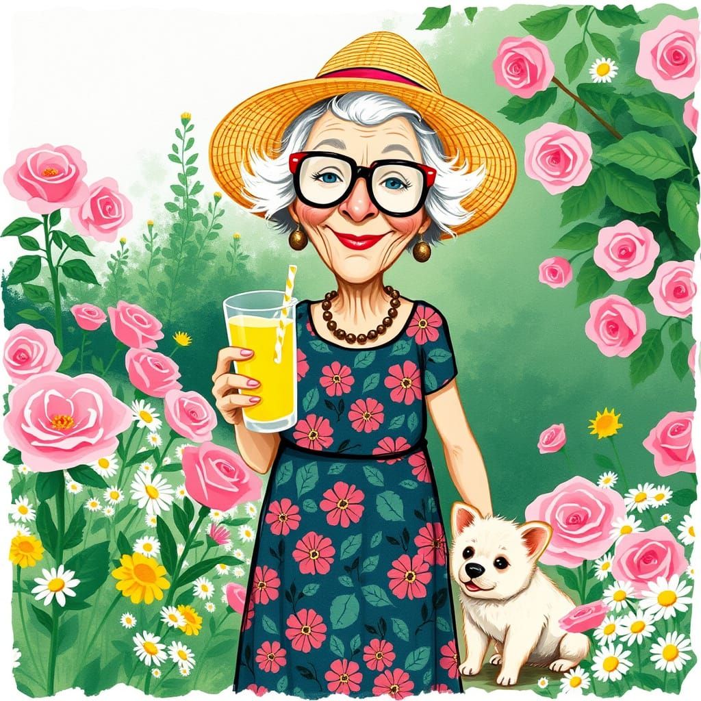 Whimsical Garden Portrait of a Sassy Grandma