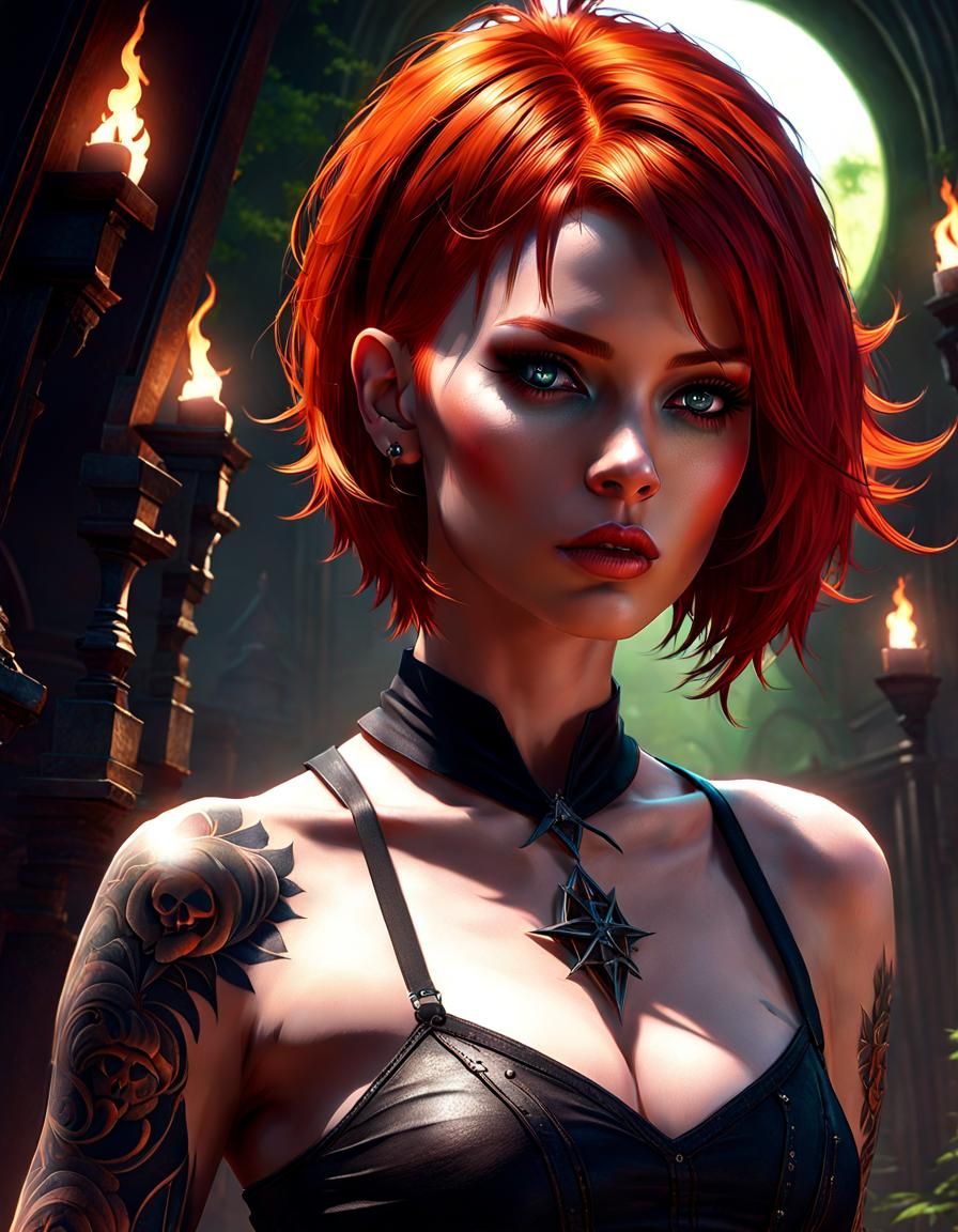 Gothic Ginger Girl Portrait in Detailed Lighting
