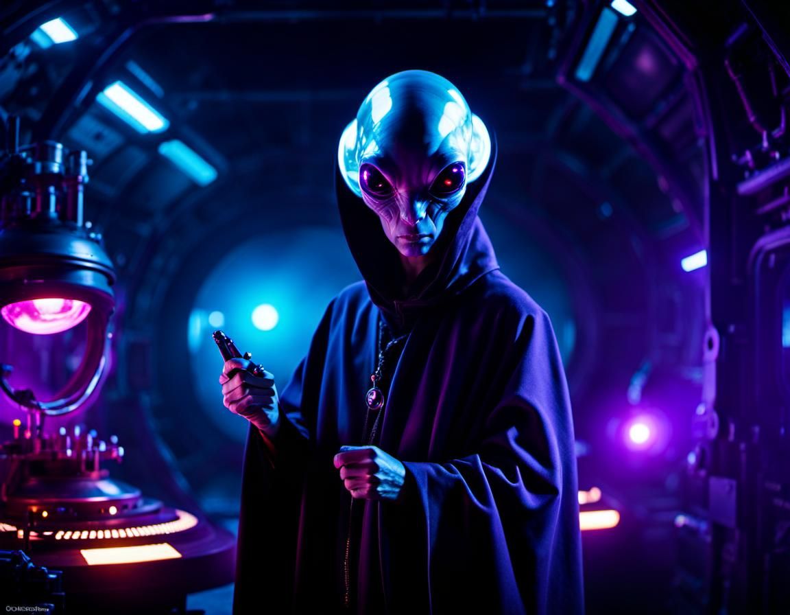 Eerie Alien Scientist in Spaceship Laboratory