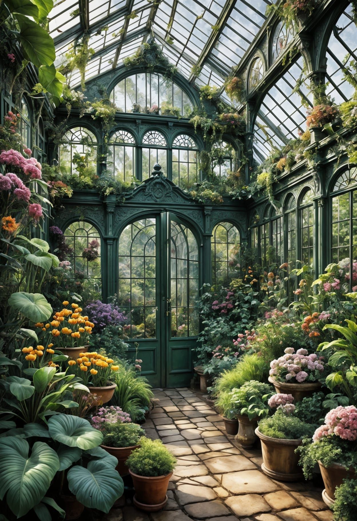 Victorian Greenhouse Paradise Lush With Colourful Plants