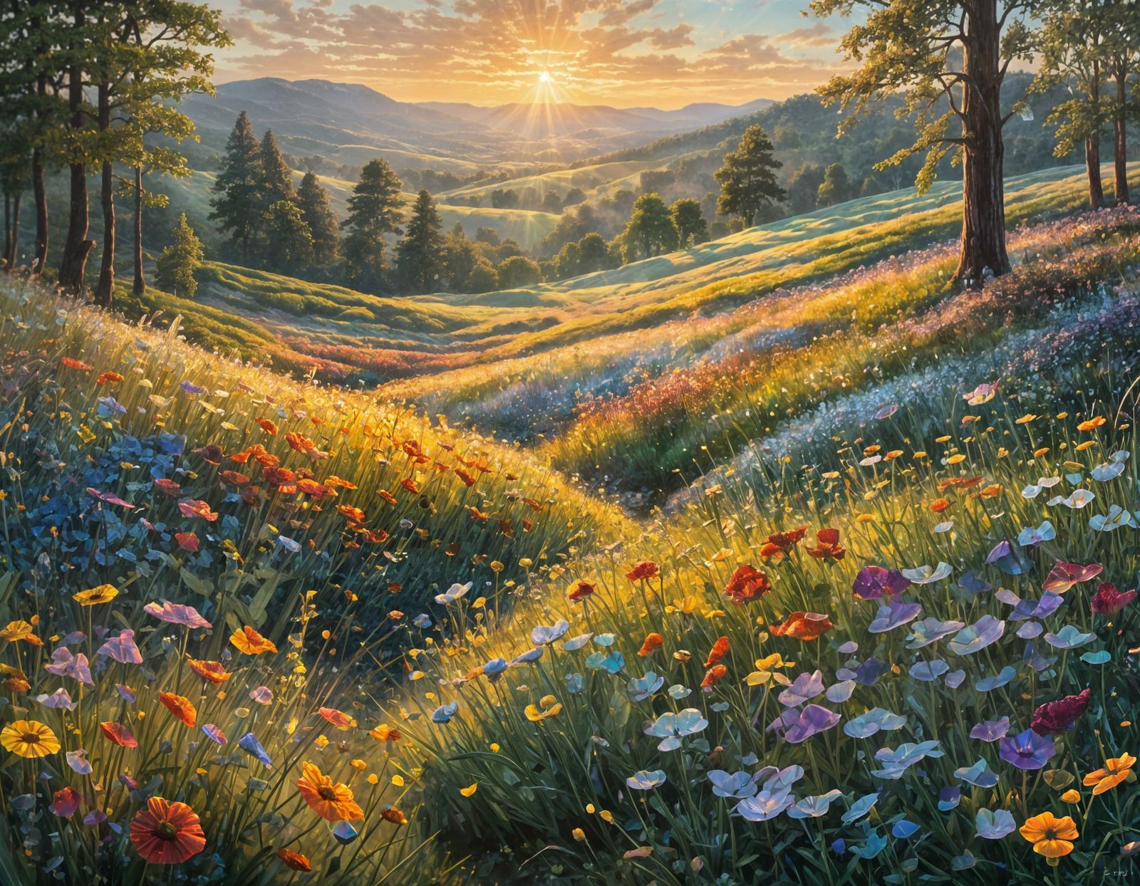 Sunrise Wildflower Meadow with Iridescent Light