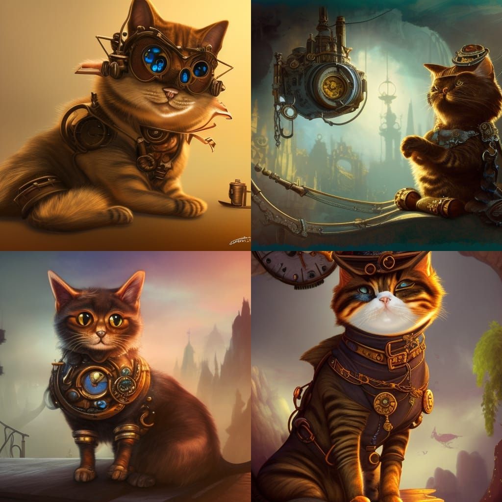 Cute Steampunk Cat in Detailed Fantasy Art