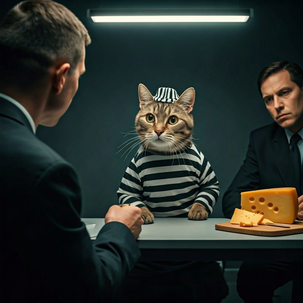 Confused Cat in Jail Interview Room