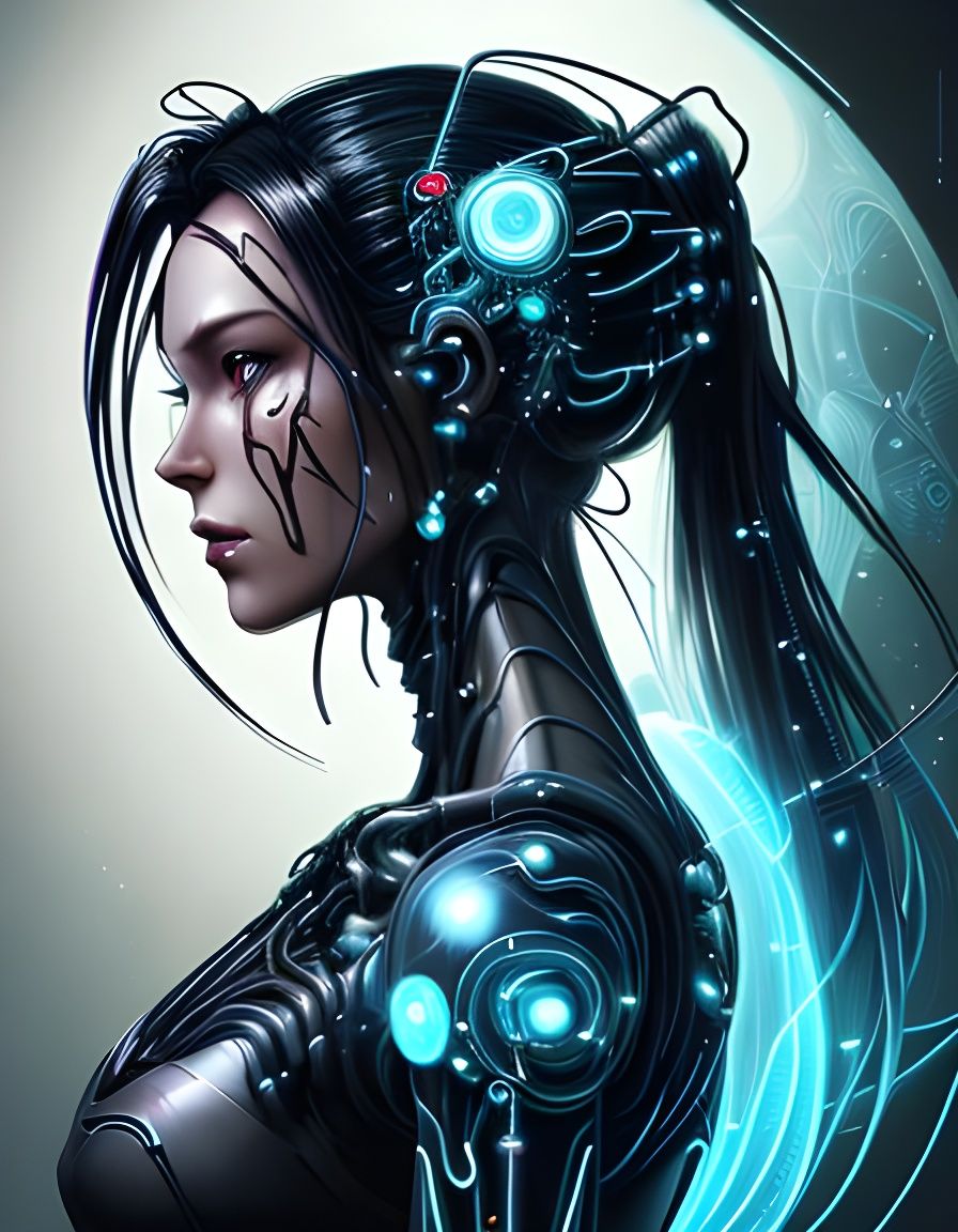 Luminous Cyberpunk Woman Illustration in Futuristic Realm