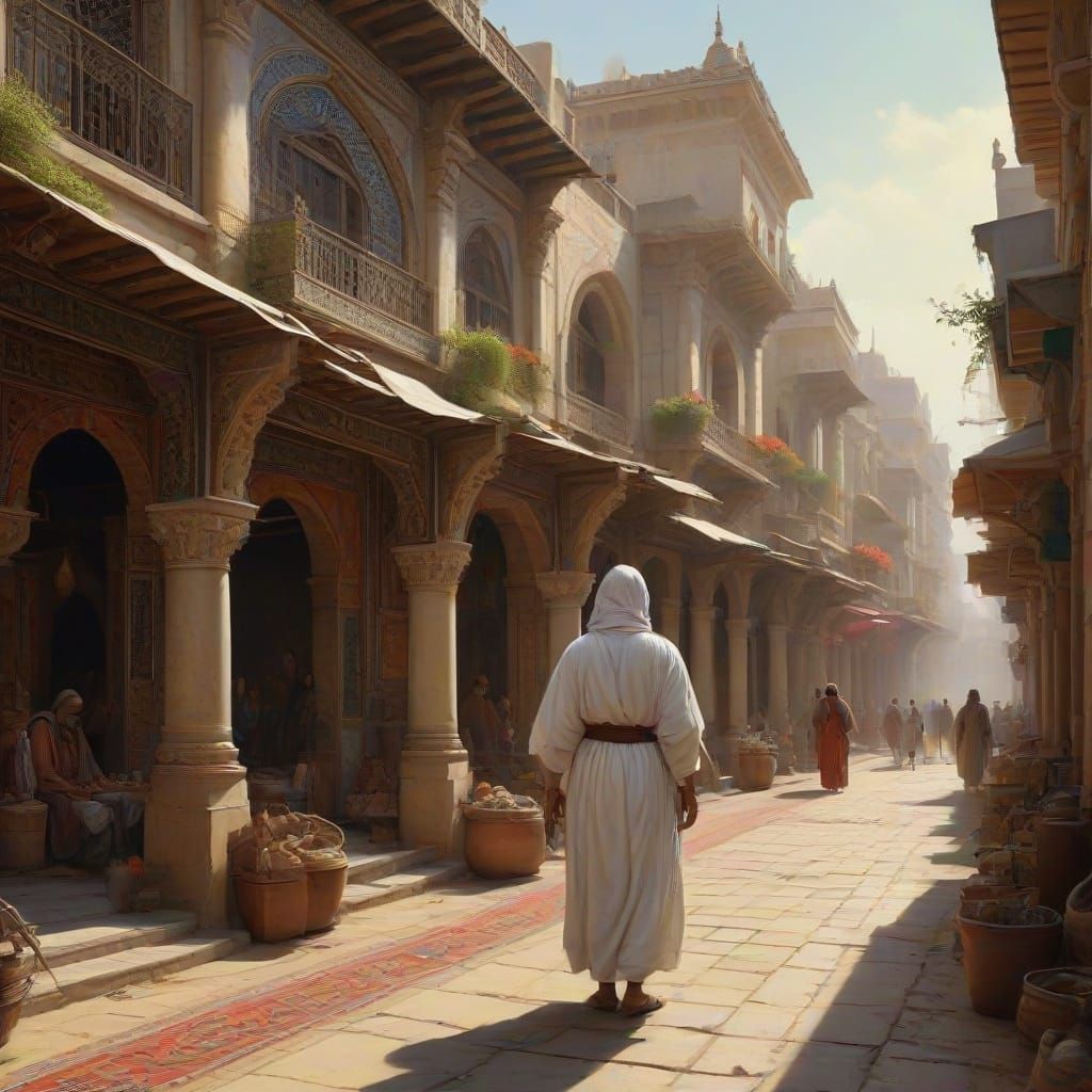 Vibrant Fantasy Bazaar in Medieval Arabian Style