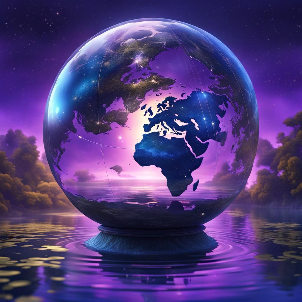 AI World Globe Floating in Pond: Fantasy Concept Art