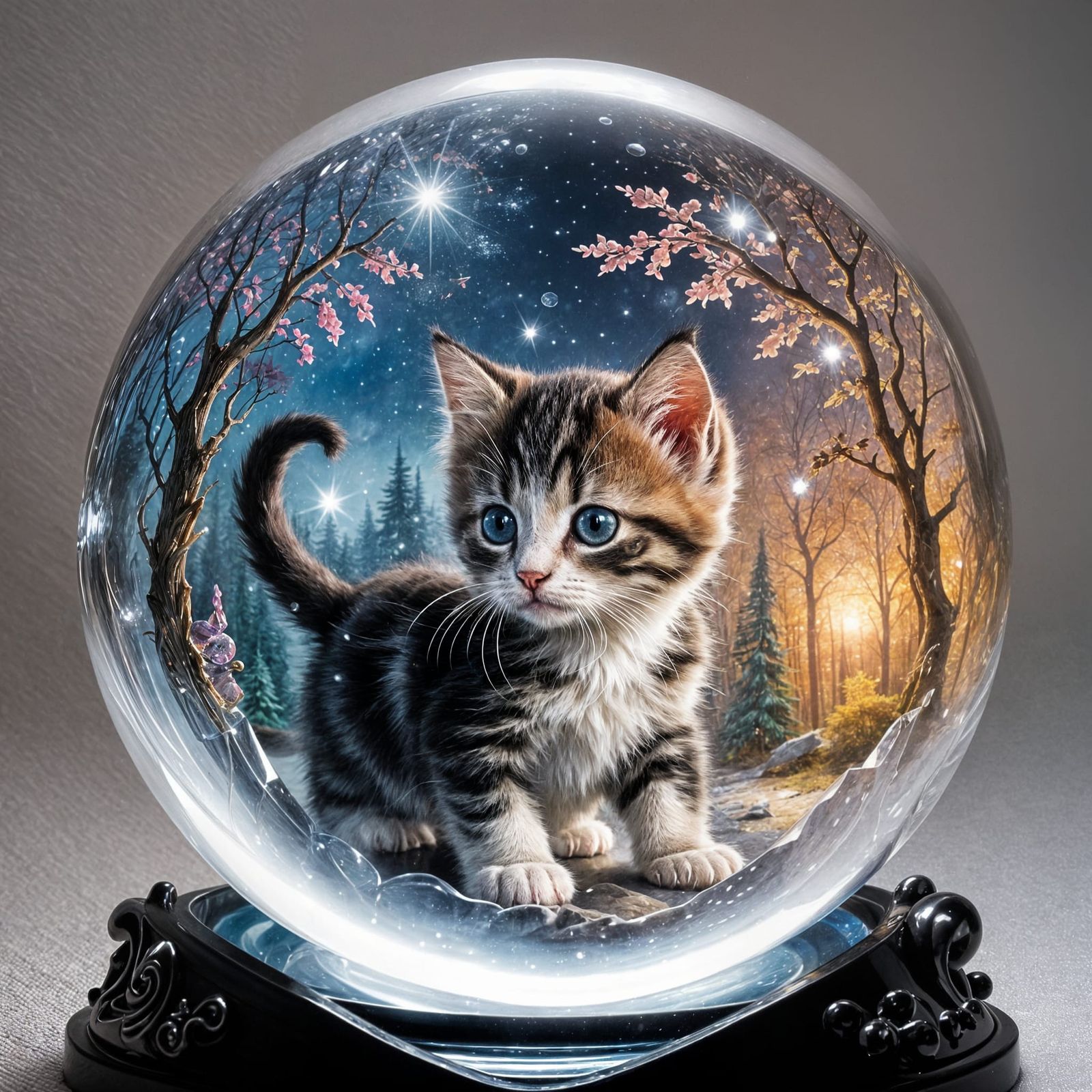 Mystical Kitten in Crystal Ball, Fantasy Art