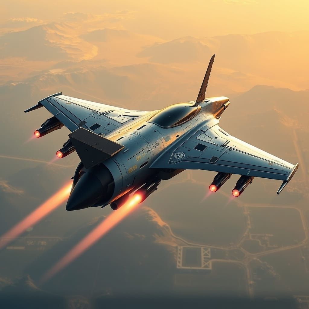 Sleek Futuristic Fighter Jet in Cyberpunk Style