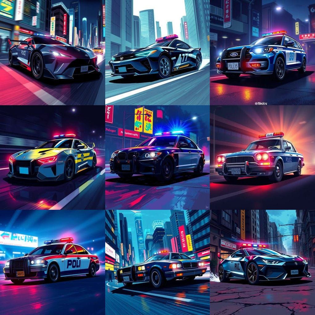 Anime-Inspired Police Car in Cel-Shaded Detail
