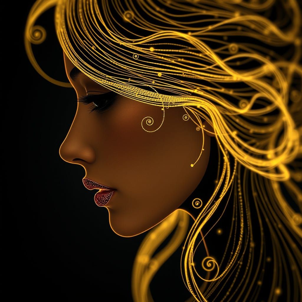 Elegant Profile Portrait in Kinetic Pointillism