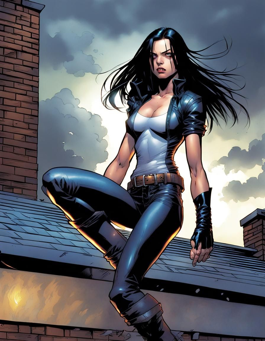 X-23 on Rooftop in Stormy Night