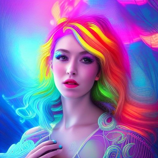 Neon Rainbow Music Princess: Hyperdetailed Digital Art