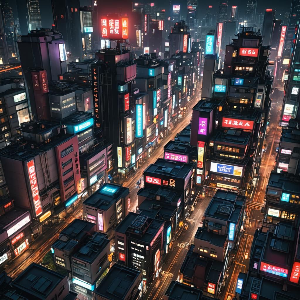 Cyberpunk Tokyo Nightscape: Detailed Matte Painting