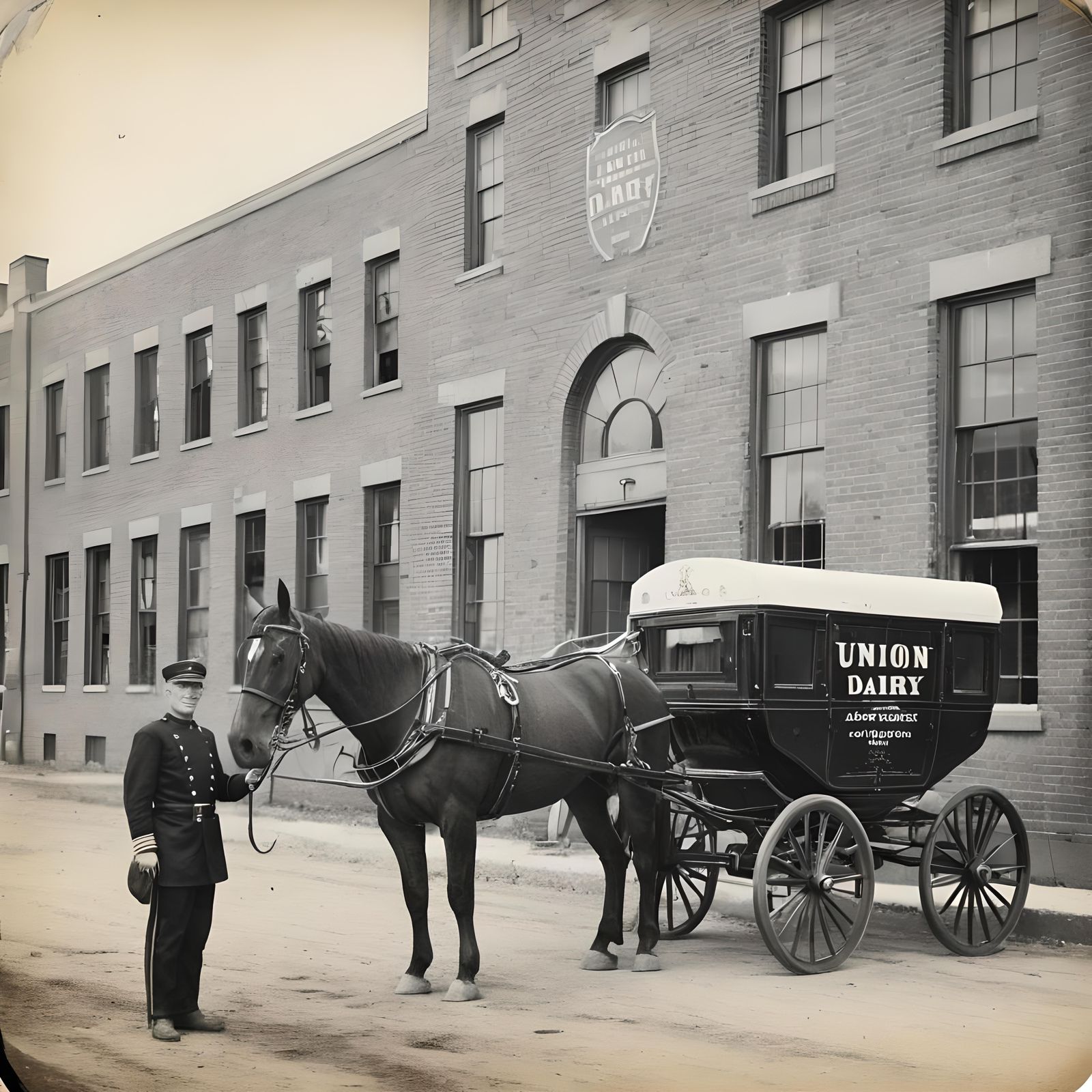 Vintage Milkman with Horse-Drawn Carriage