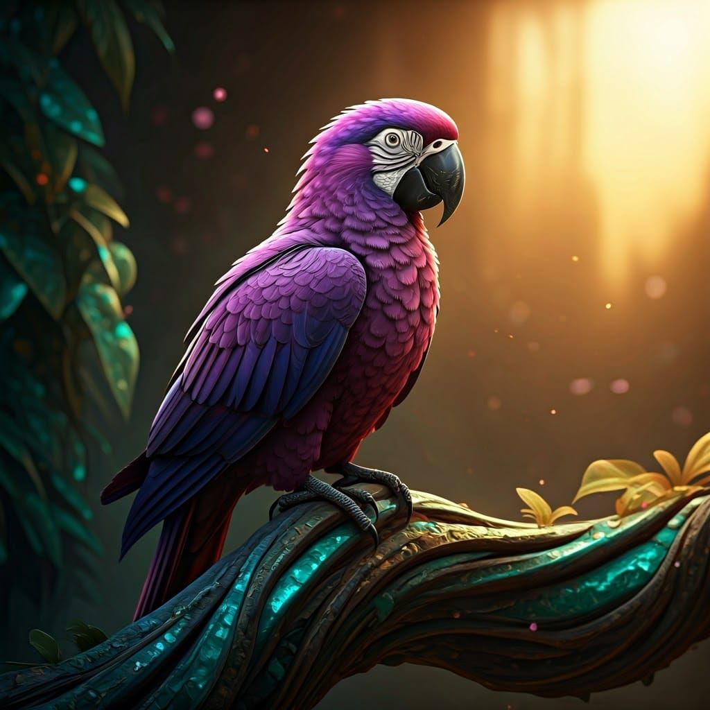 Vibrant Fantasy Parrot in a Golden Glade