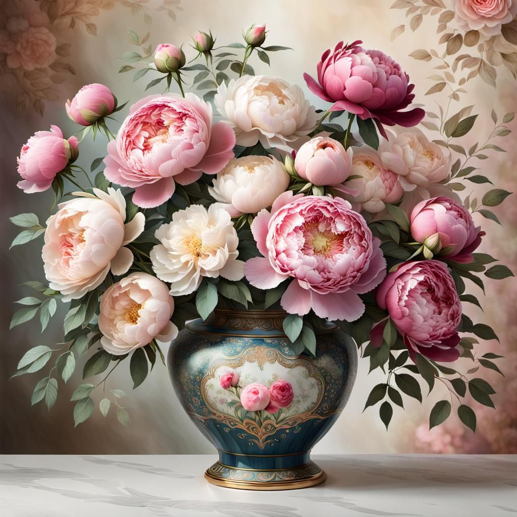 Exquisite Digital Floral Arrangement with Roses and Peonies