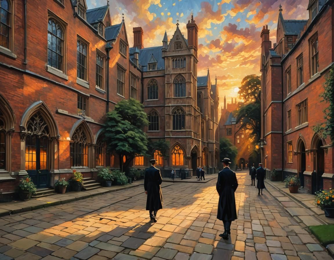 Eton College Courtyard Sunset: Victorian Digital Painting