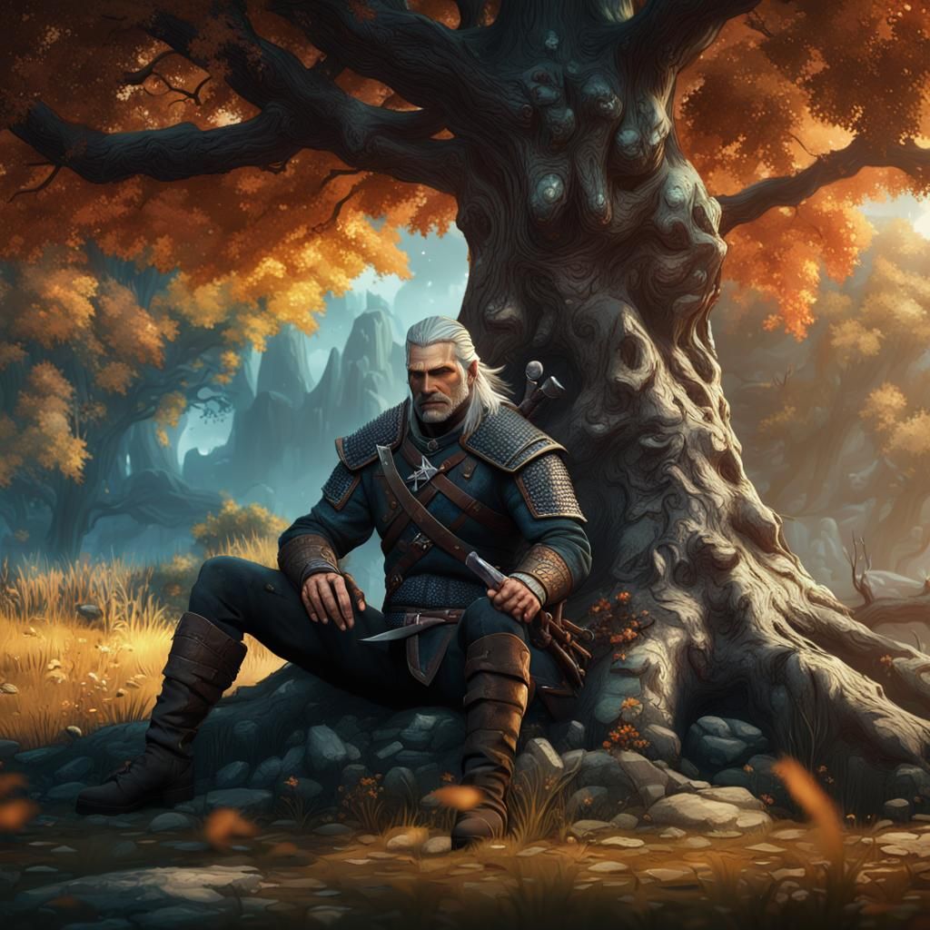 Geralt of Rivia Resting: Detailed Fantasy Art