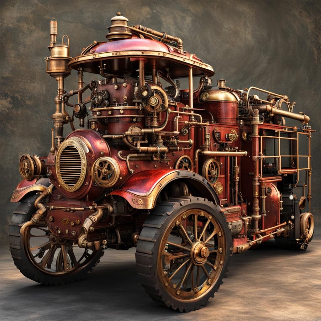 Steampunk Fire Truck with Intricate Engine