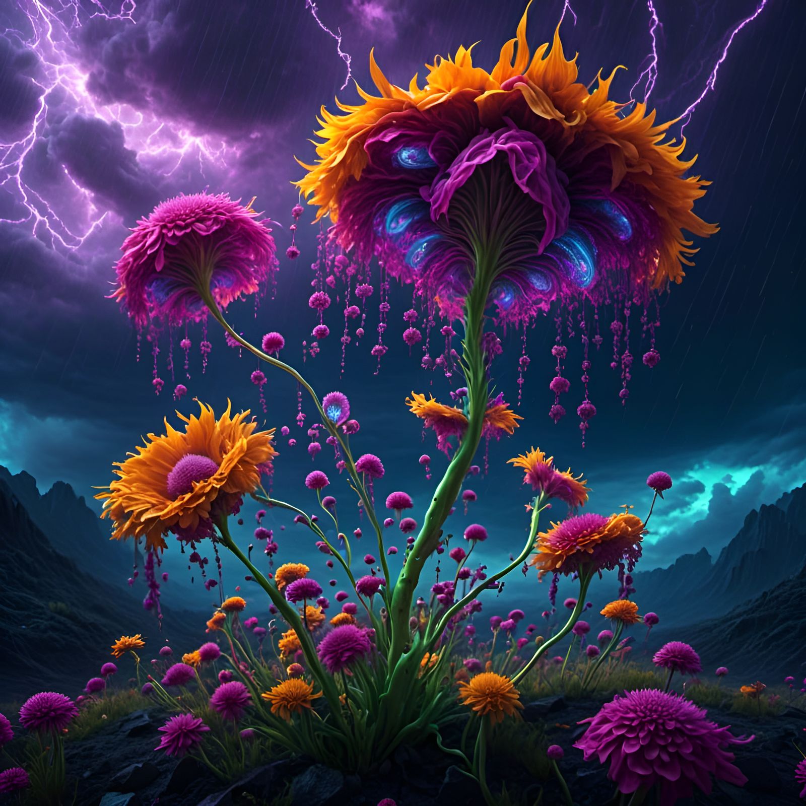 Dying Flower in Storm: 8K Vray CGI Render