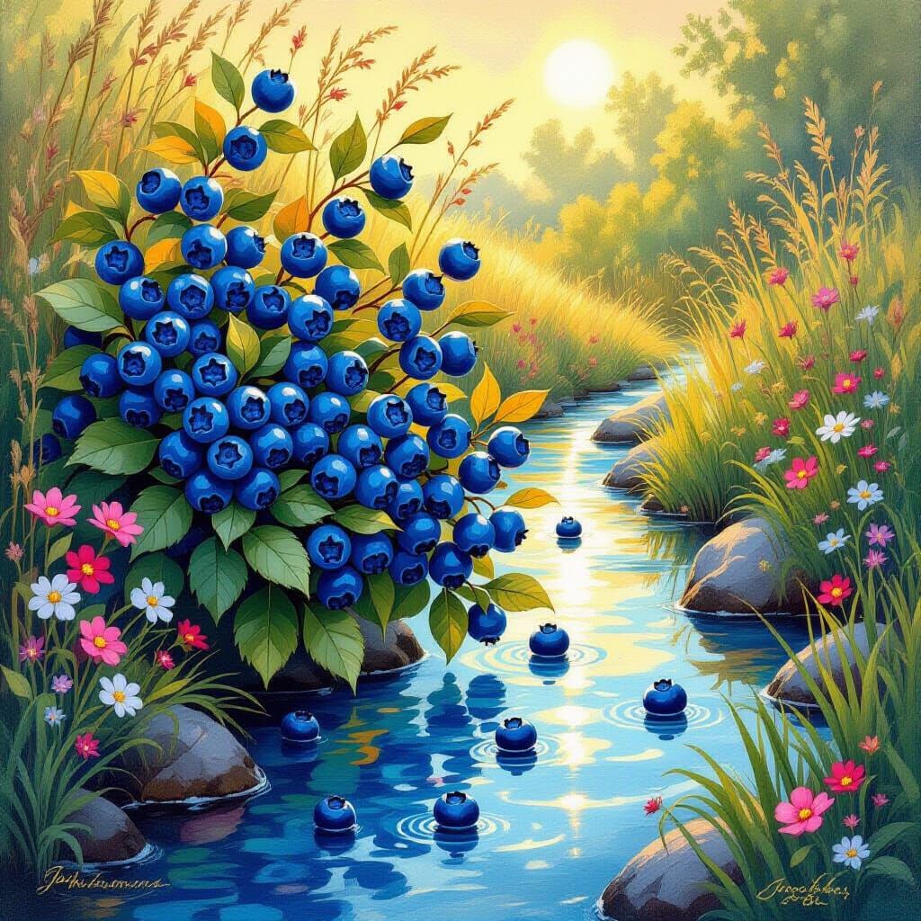 Blueberries Glowing in a Dreamlike Summer Landscape