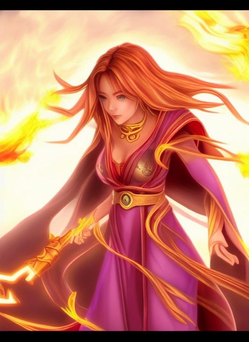 Flame Sorceress from Golden Sun Wielding Mage Staff