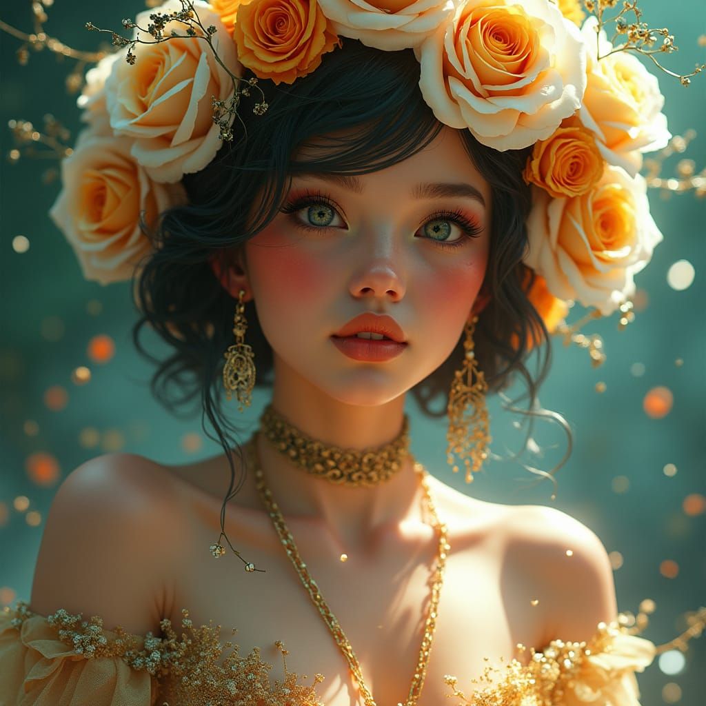 Gatsby Girl with Roses, Art Nouveau Style