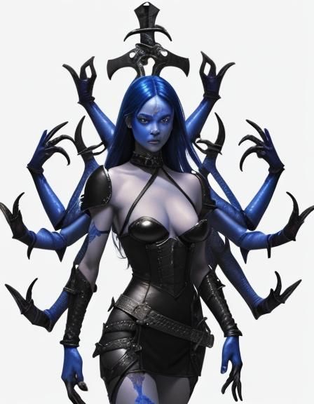 Blue Thief with Six Arms and Daggers