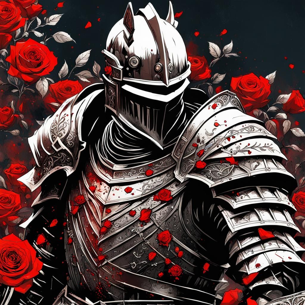 Gothic Knight in Crimson Roses: Dark Fantasy Art