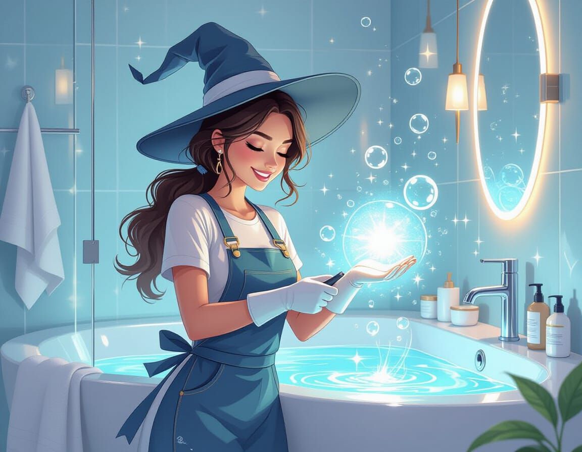 Modern Witch Magically Cleans Luxurious Bathroom in Painterl...