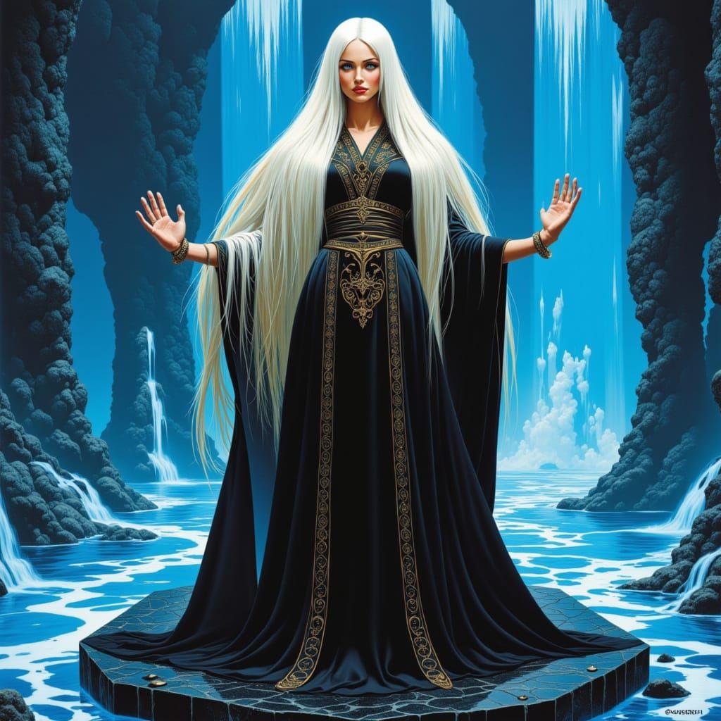 Existential Wizard Amidst Psychedelic Waterfalls