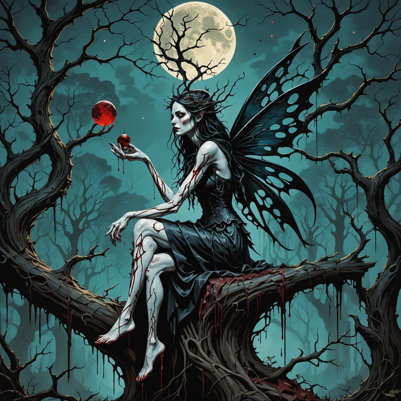 Gothic Fairy in Surreal Forest, Dali Inspired