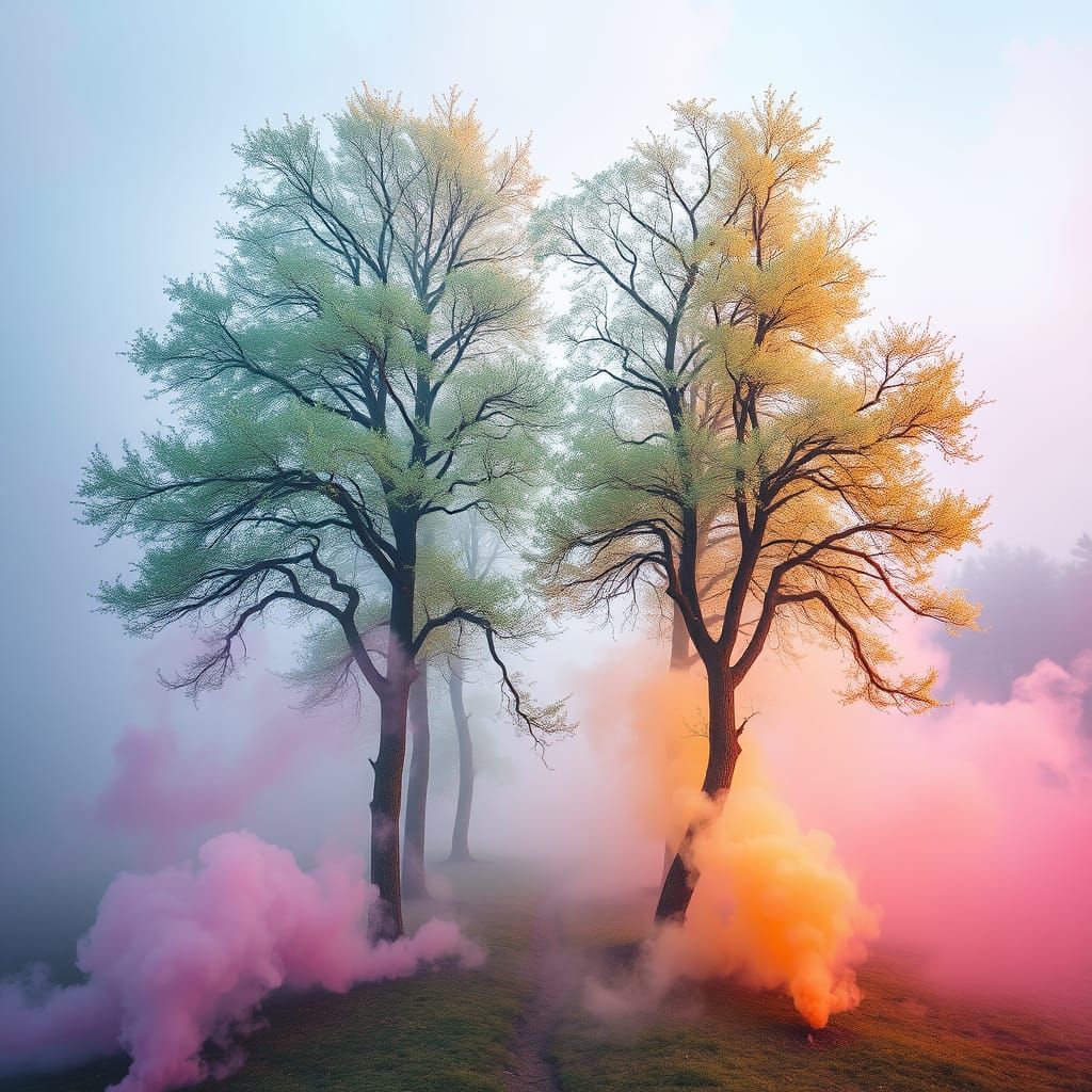 Surreal Pastel Landscape with Enchanted Trees