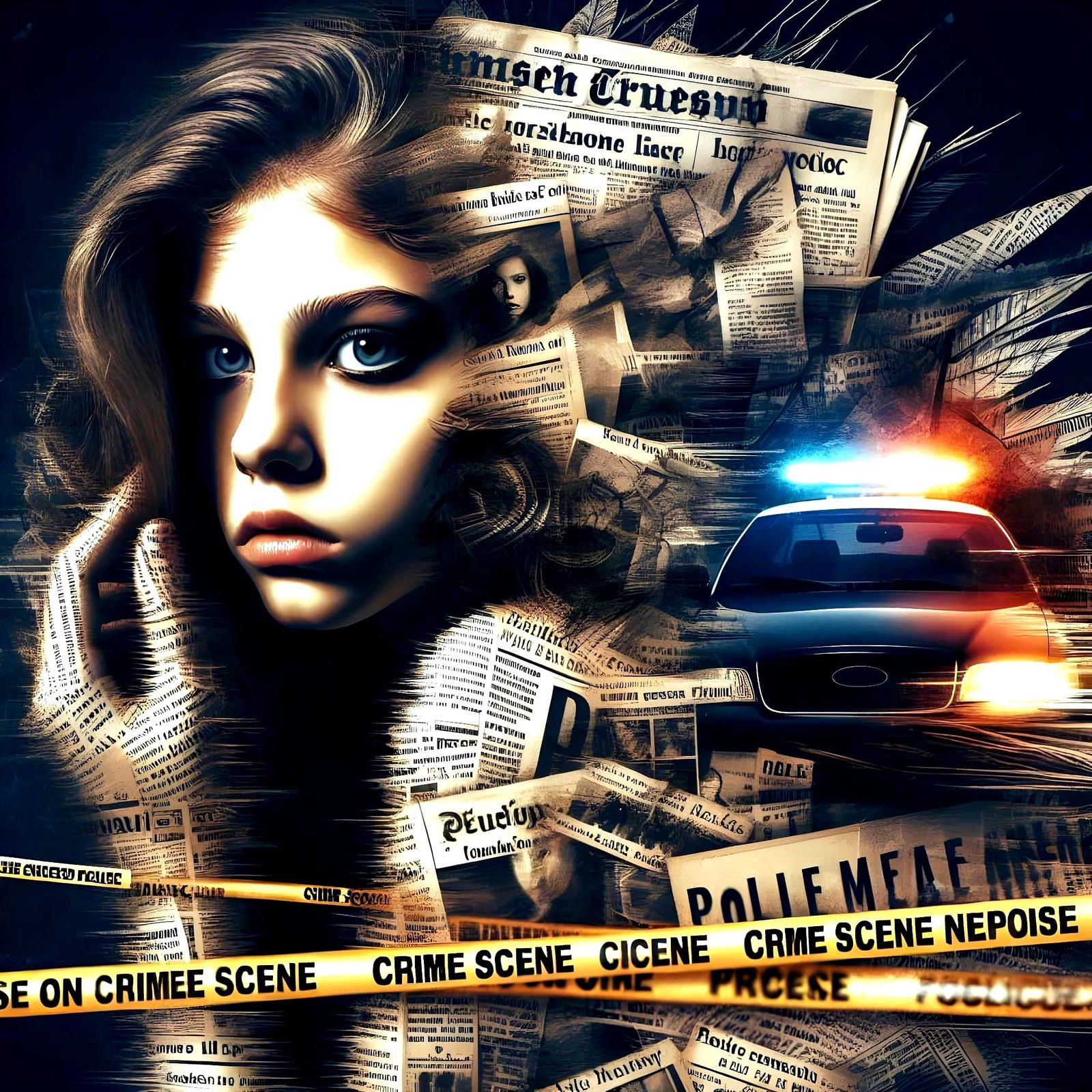 Newspaper Girl Emerges from Crime Scene: Vintage Surrealism