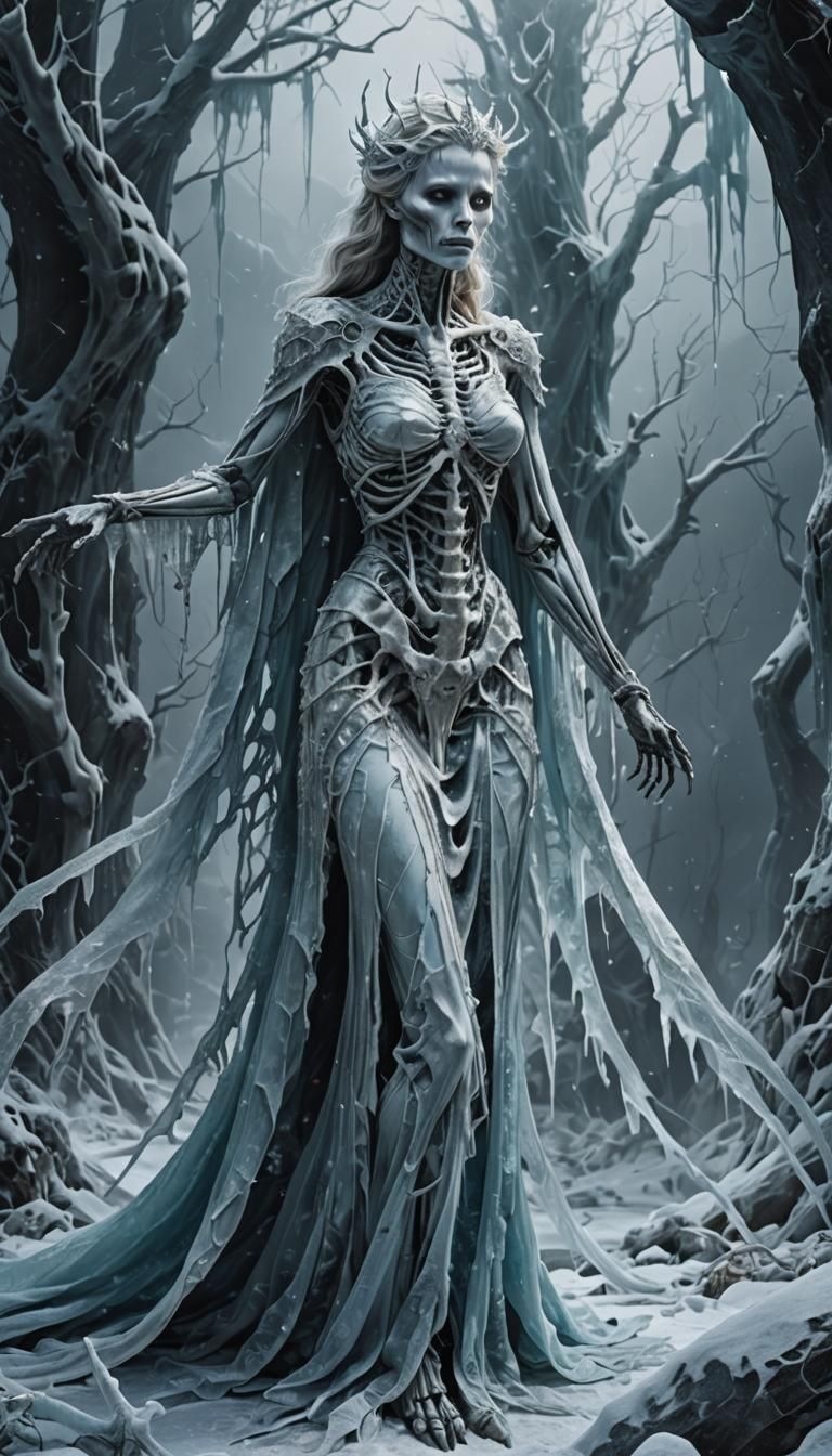 Icy Death Figure in Shattered Silk Gown