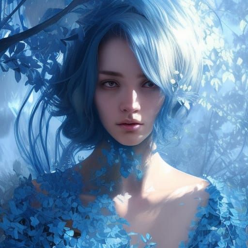 Electric Blue Tree Portrait in Dynamic Lighting