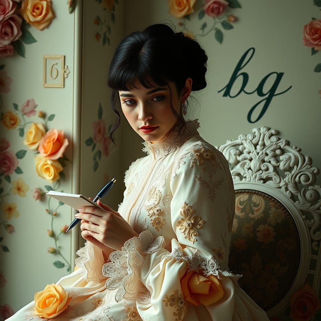 Ethereal Beauty Sits Amidst Exotic Blooms in Luxurious Mansi...