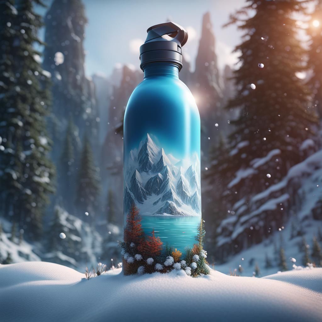 Water Bottle in Contrasting Seasons: Detailed Matte Painting