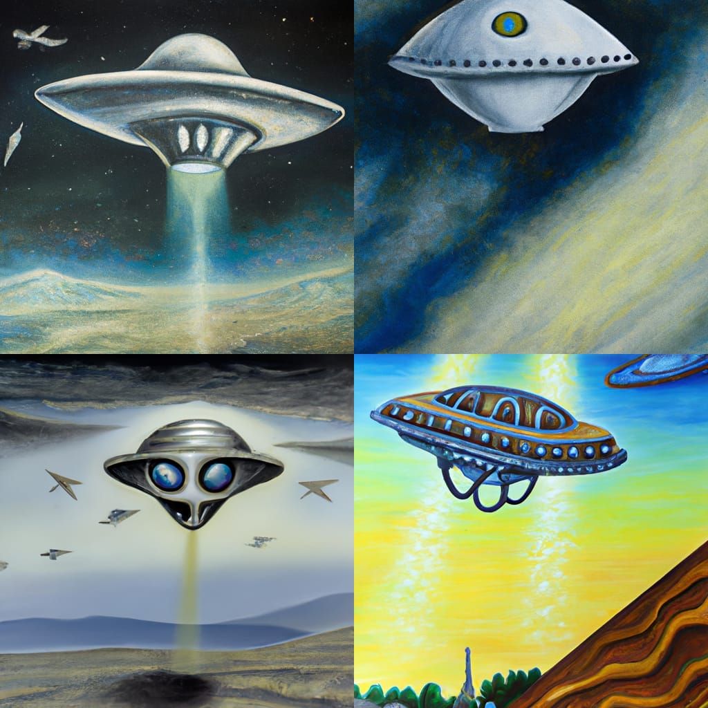 Eerie Surrealism Painting of a UFO