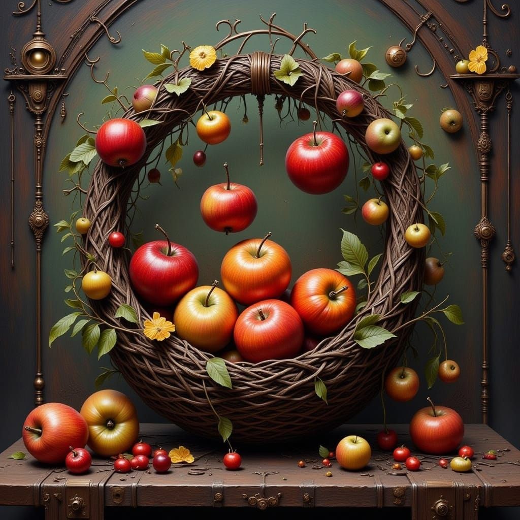 Steampunk Still Life of Apples in a Basket