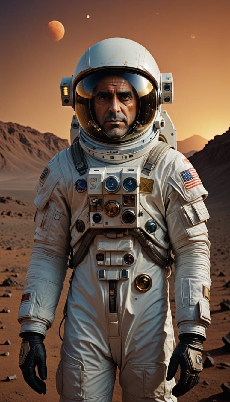 George Clooney in Heroic Astronaut Portrait on Alien Landsca...