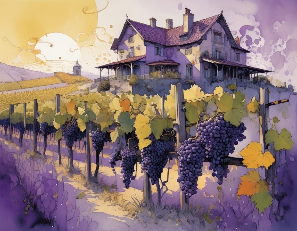 Vineyard in Golden Sunset Light