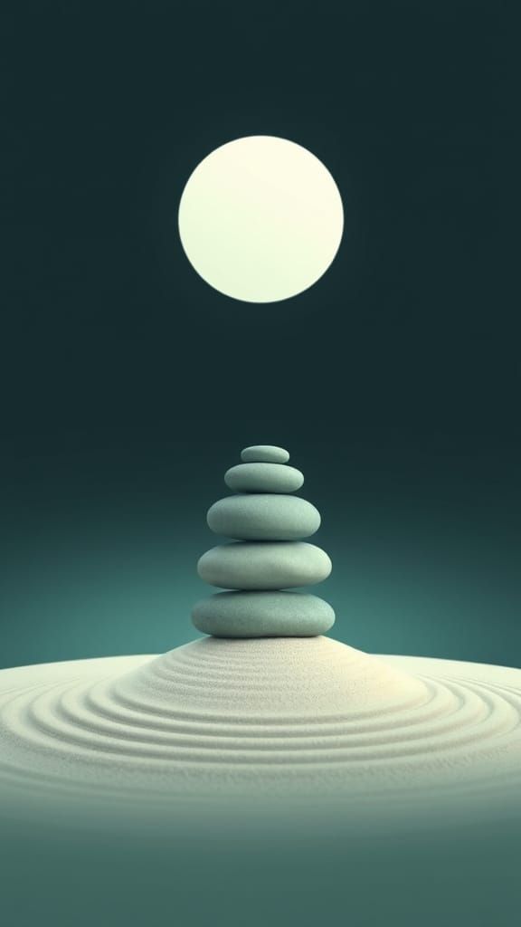 Calm Zen Garden Digital Art with Stacked Stones