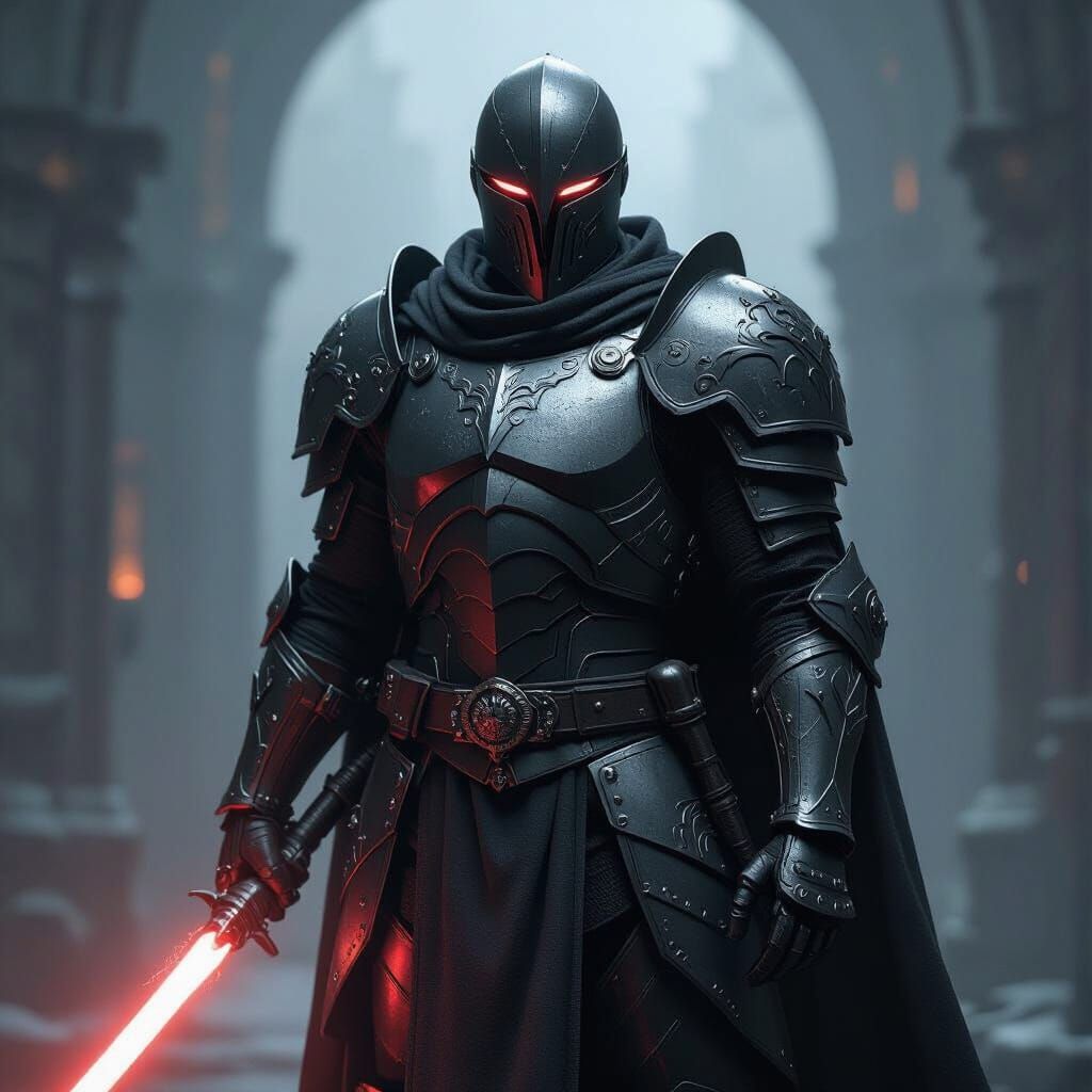 Armored Knight with Dark Saber in Digital Art Style