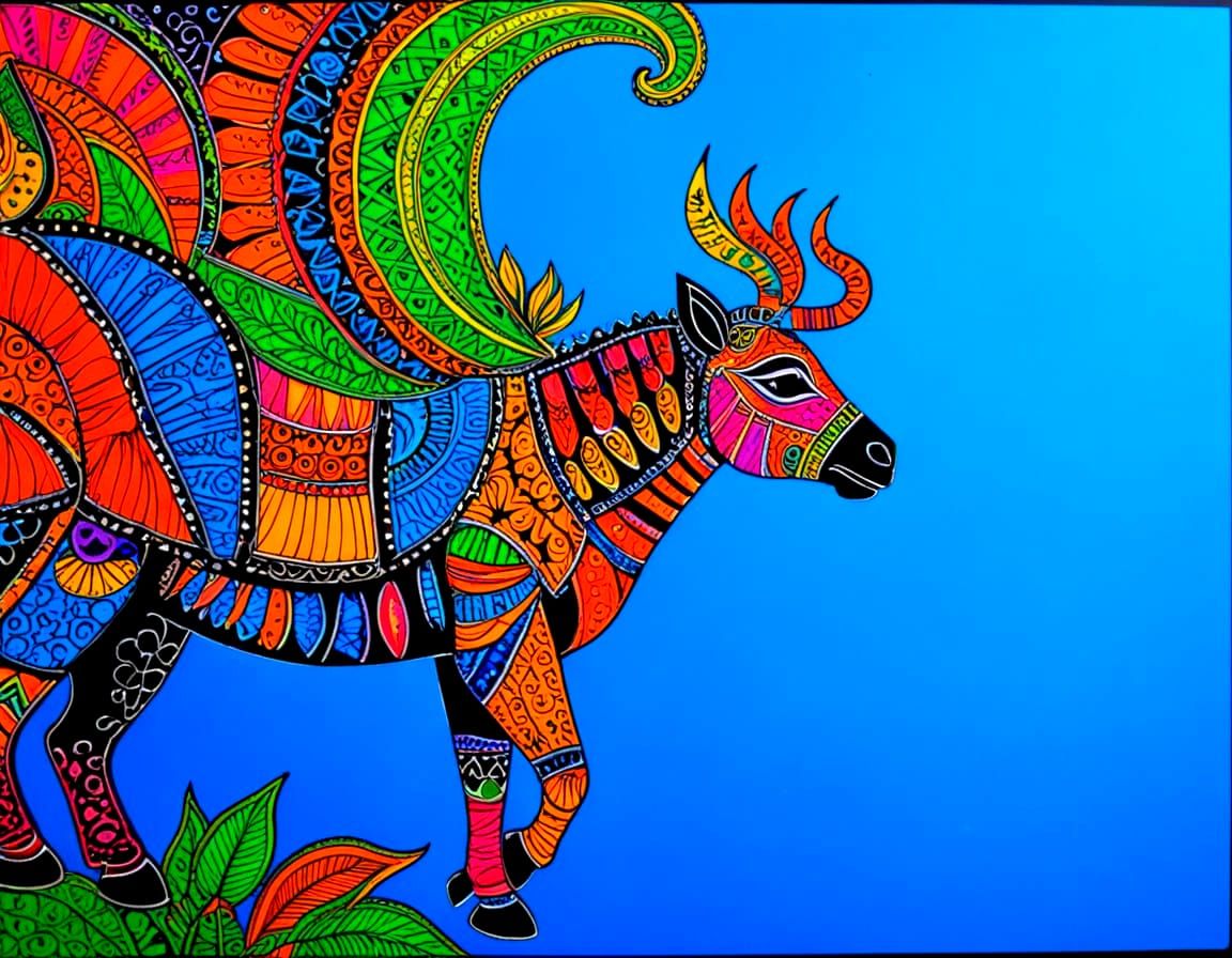 Abstruse Zentangle Madhubani Painting With Blacklight Effect...