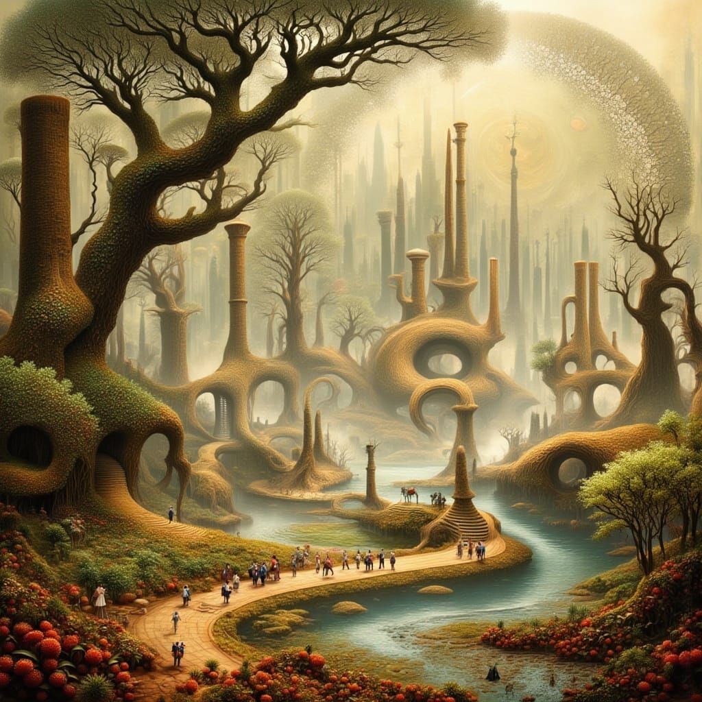 Surreal Dreamscape: Pipes in Turner-Inspired Landscape