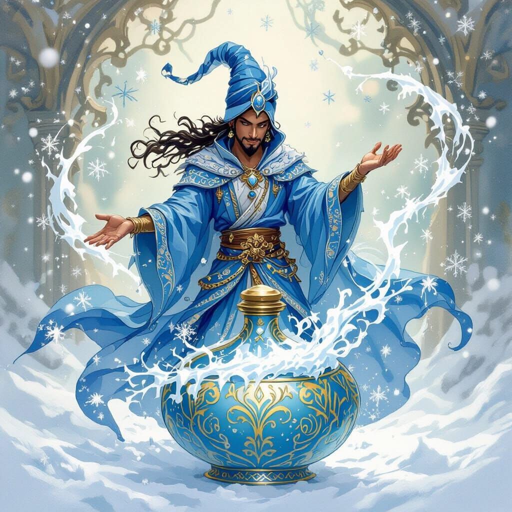 Enchanted Snow Genie Emerges in Dreamy Fantasy Art