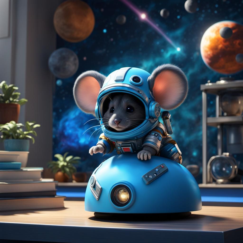 Cute Blue Mouse Astronaut in Kawaii Style
