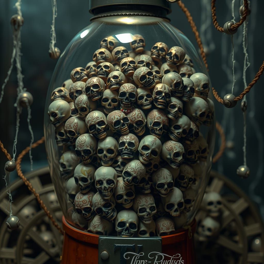 Gumball Machine of Sugar Skulls in Dark Fantasy Style