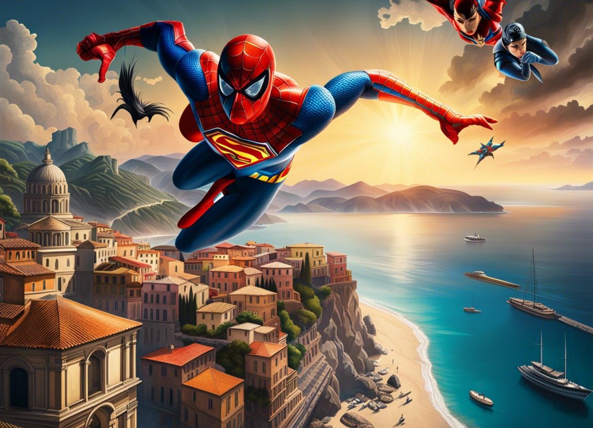 Spiderman in free fall over the Italian coast